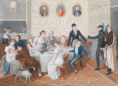 Escena de interior Biedermeier con una sociedad de té de Unbekannt Unbekannt